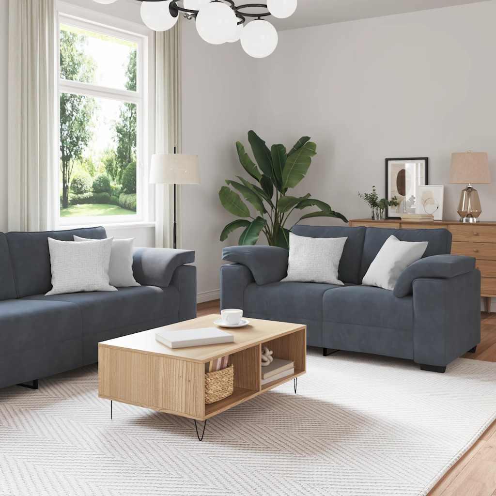 2-delt sofasæt med hynder mørkegrå fløjl billede