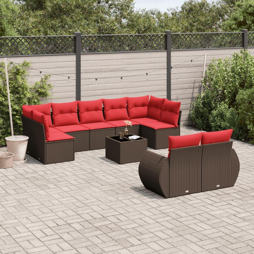 Havesofasæt med 10 hynder brun polyrattan billede