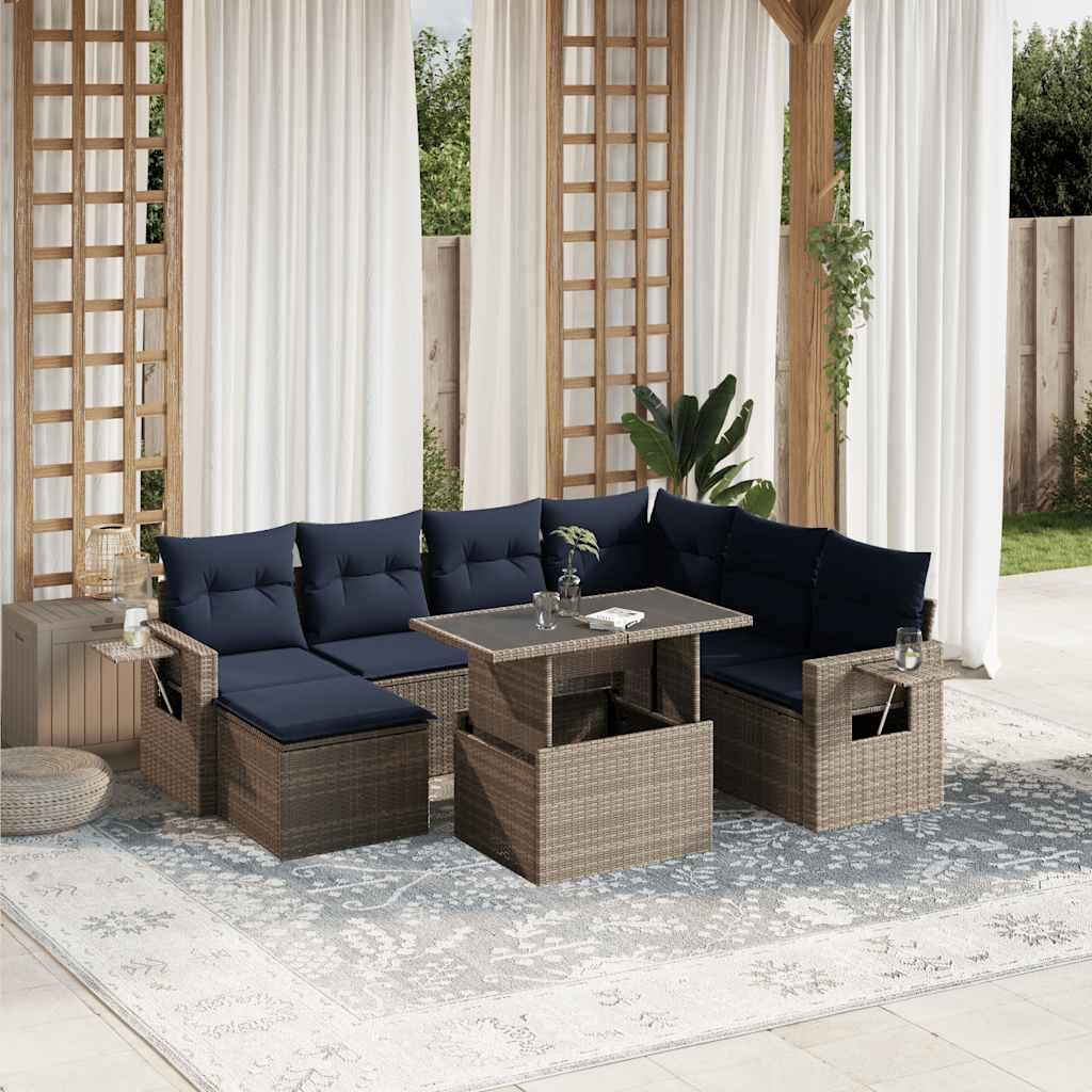 Havesofasæt med 8 hynder grå polyrattan billede
