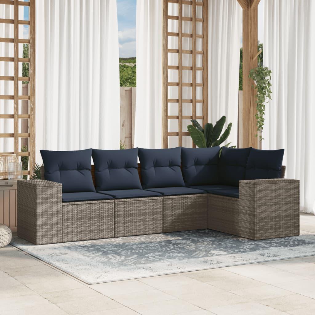 Havesofasæt med 5 dele og hynder grå polyrattan billede