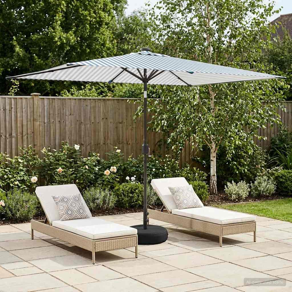 Have Parasol med LED Lygter 200 x 300 cm Polyester Blå og Hvid billede