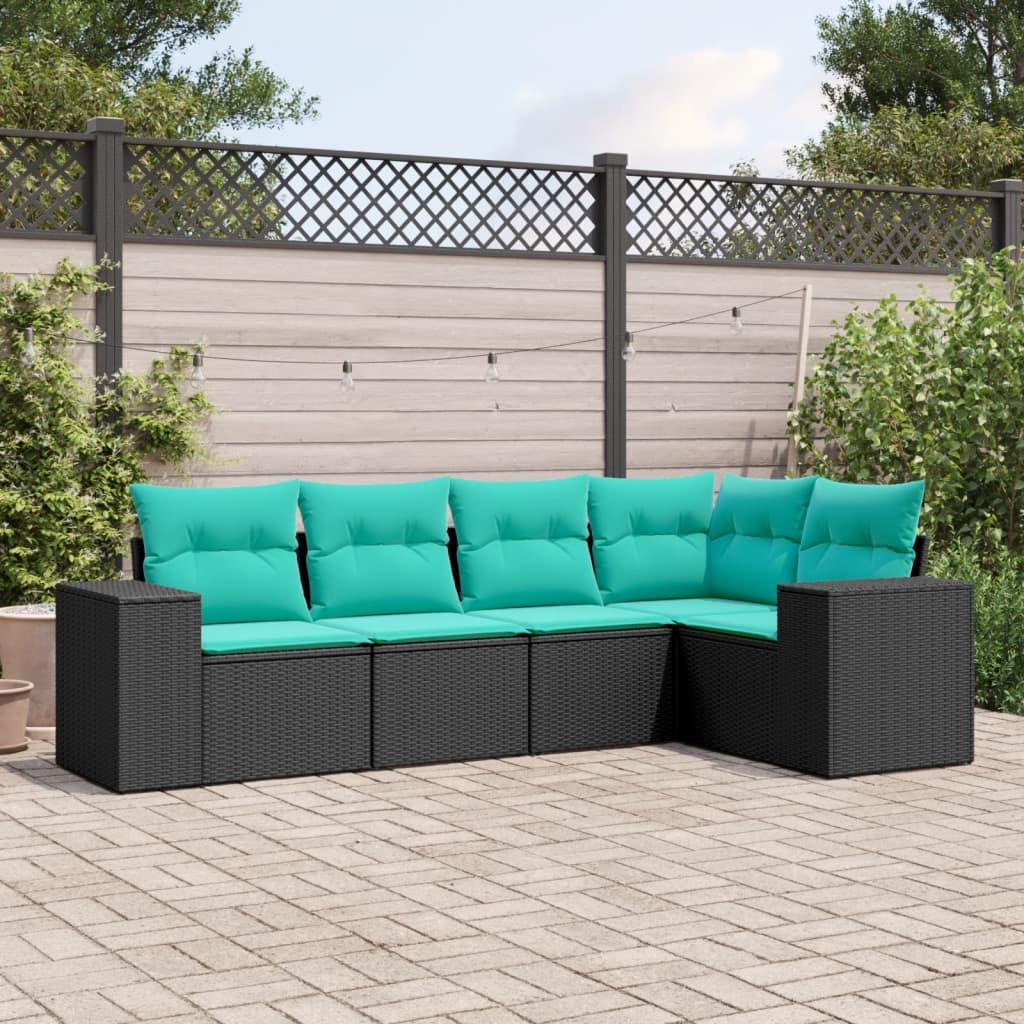 Havesofasæt med 5 dele og hynder sort polyrattan billede