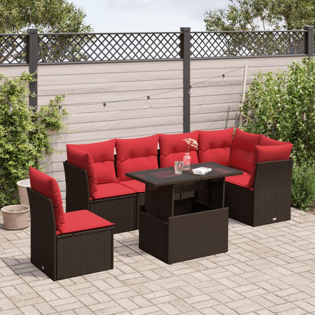 Havesofasæt med 7 hynder brun polyrattan billede