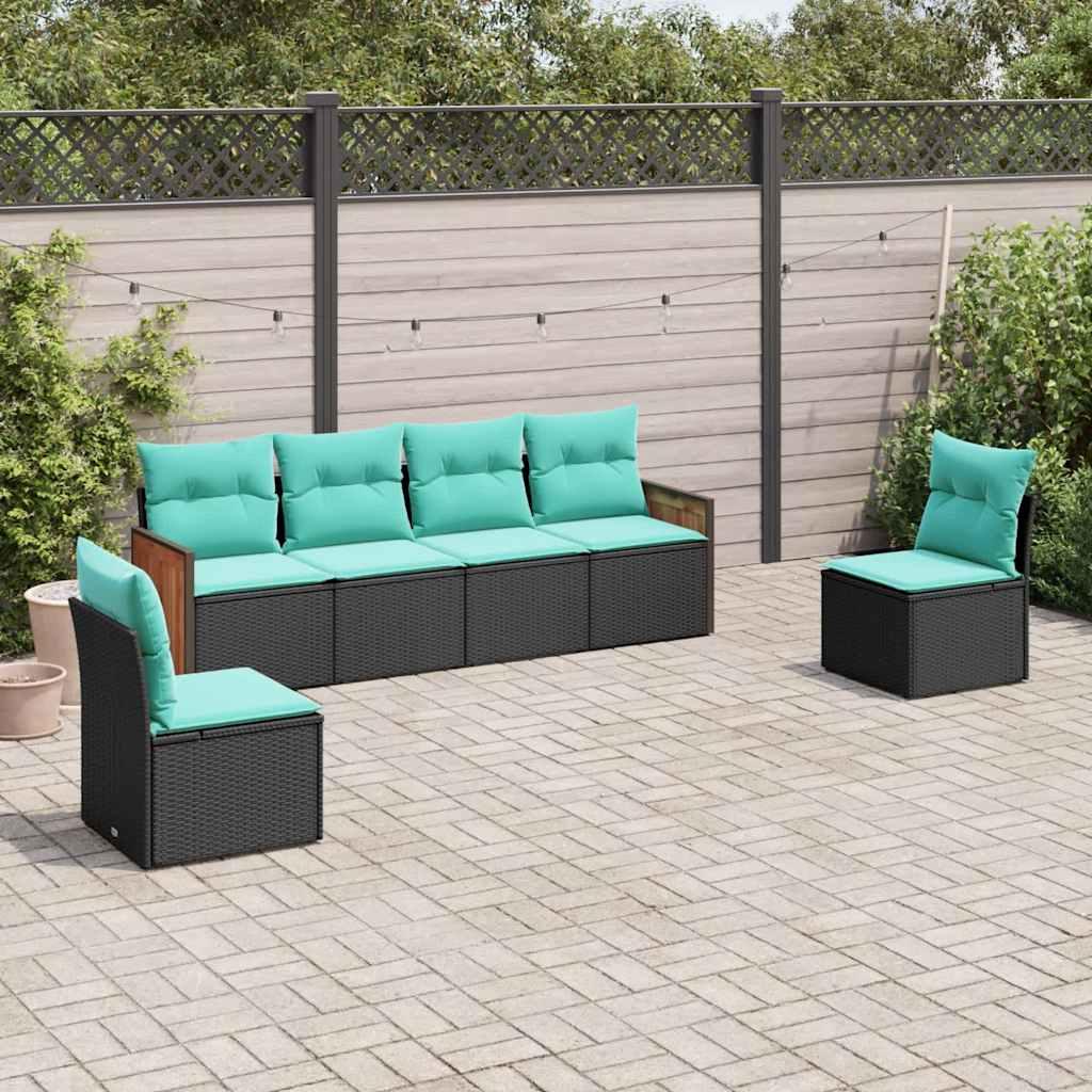 Havesofasæt med 6 hynder sort polyrattan billede