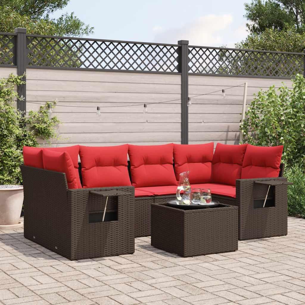 Havesofasæt med 7 hynder brun polyrattan billede