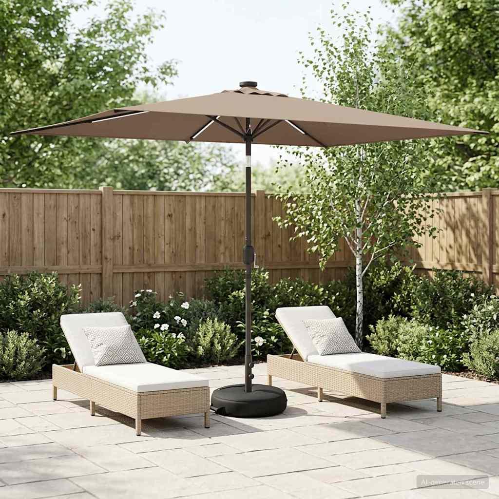 Have Parasol med LED Lygter 200 x 300 cm Polyester Gråbrun billede