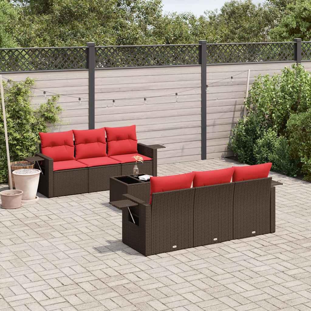 Havesofasæt med 7 hynder brun polyrattan billede