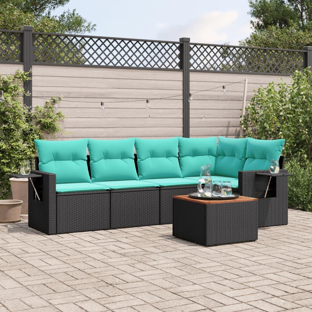 Havesofasæt med 6 hynder sort polyrattan billede
