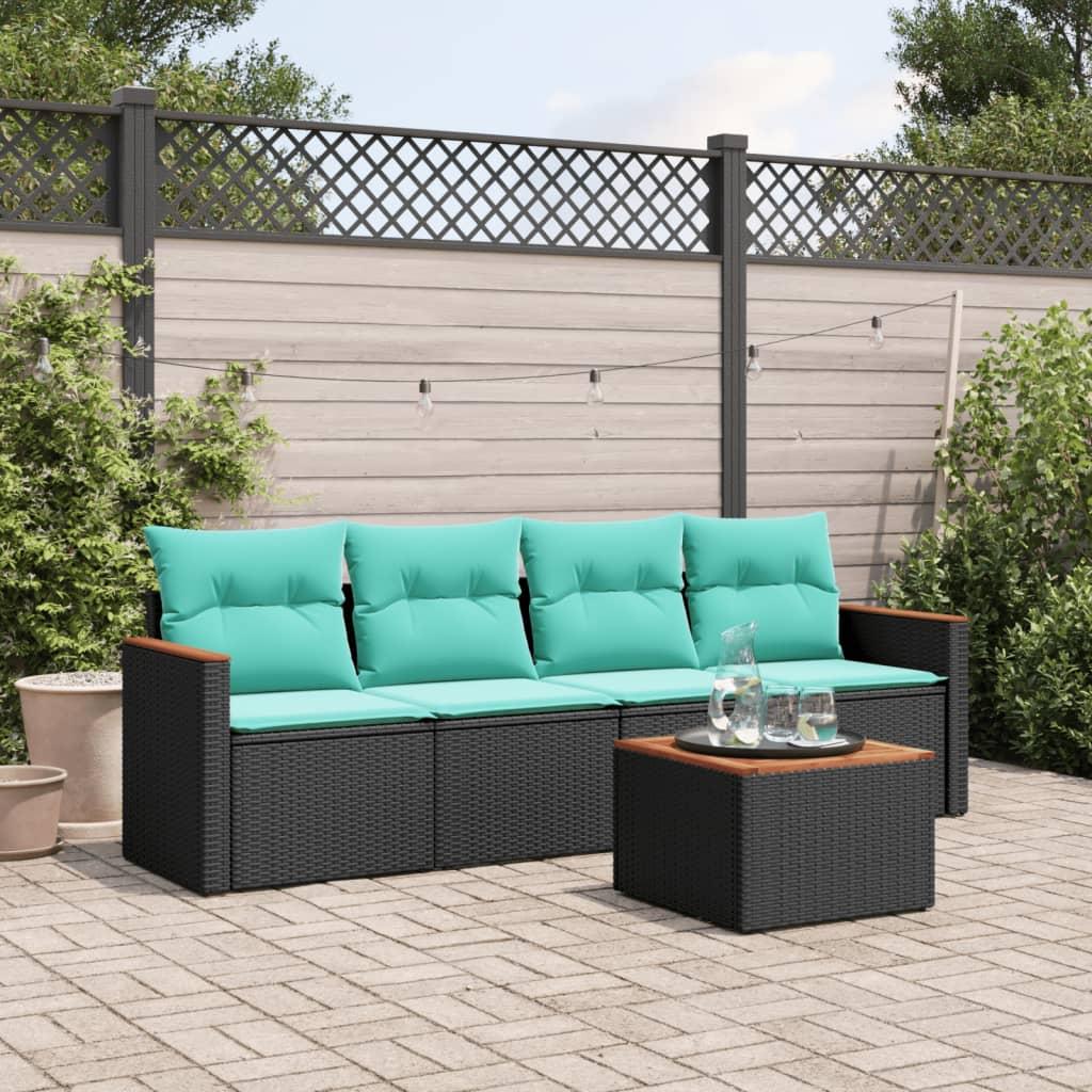 Havesofasæt med 5 dele og hynder sort polyrattan billede