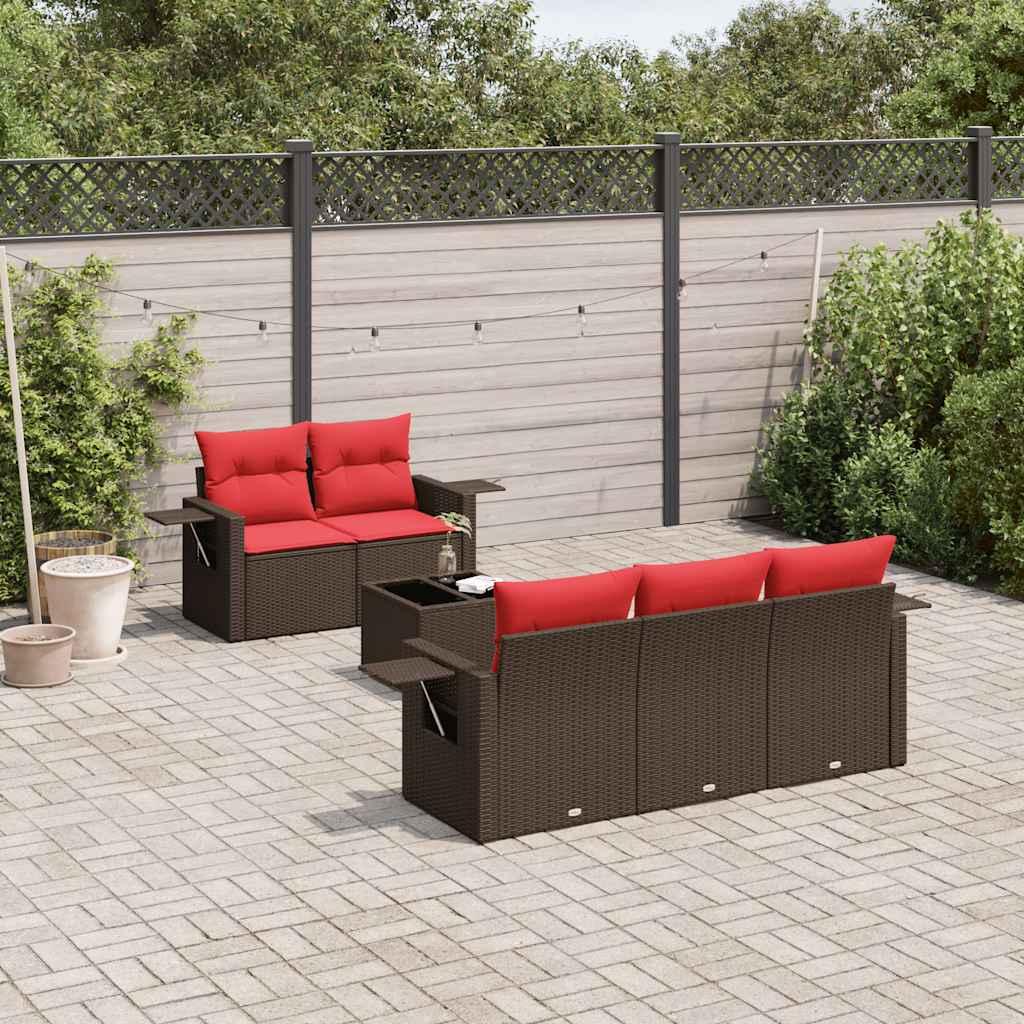 Havesofasæt med 6 hynder brun polyrattan billede