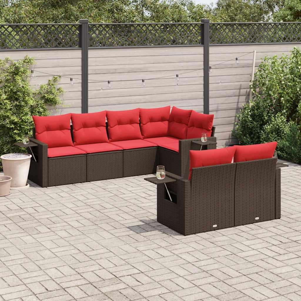 Havesofasæt med 7 hynder brun polyrattan billede