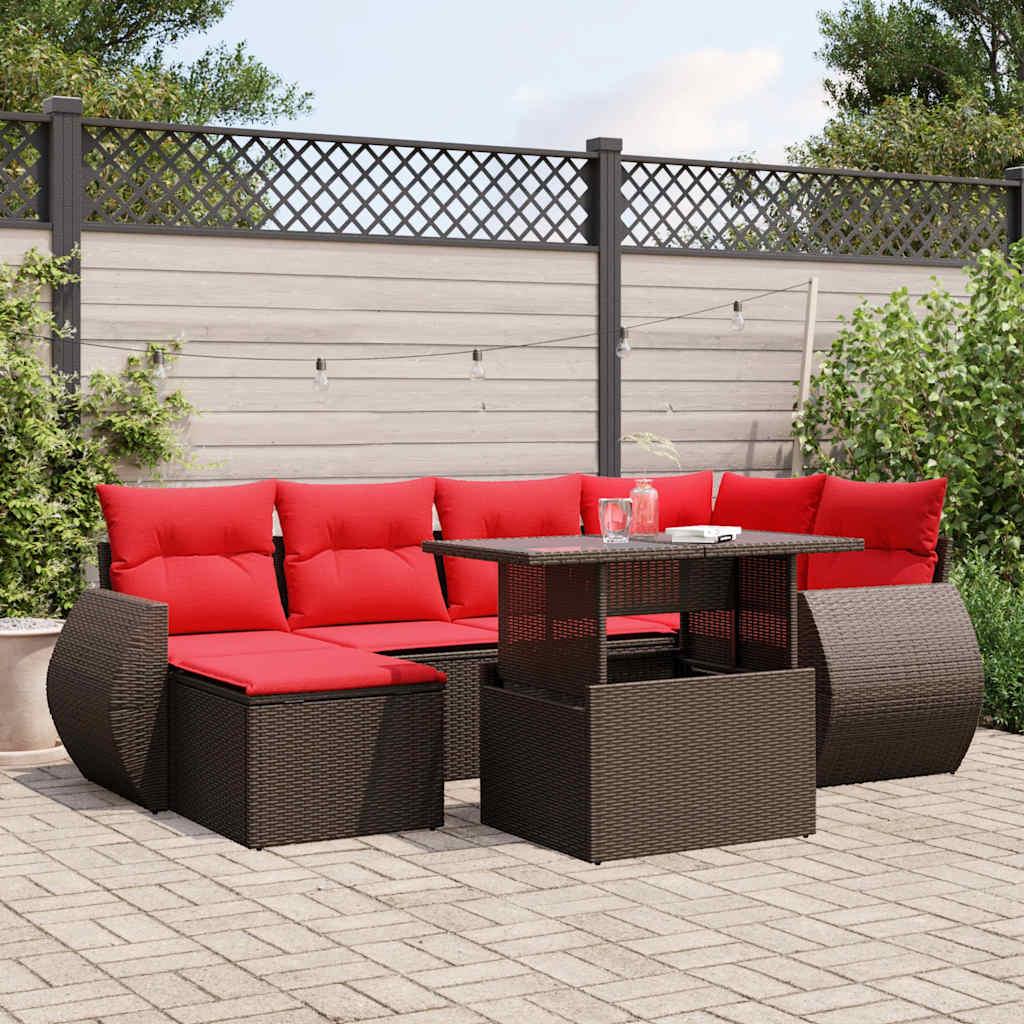 Havesofasæt med 7 hynder brun polyrattan billede