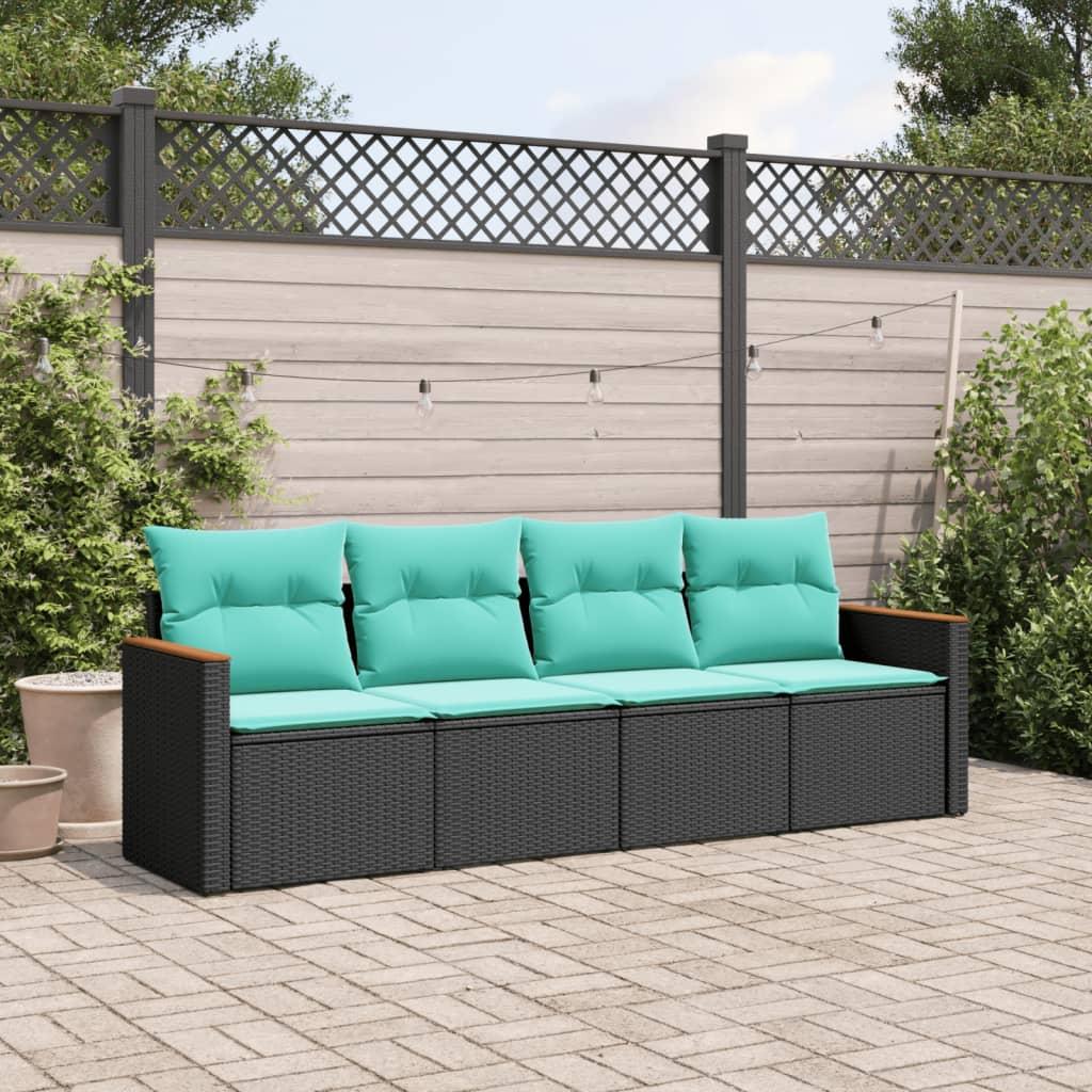 Havesofasæt med 4 dele og hynder sort polyrattan billede