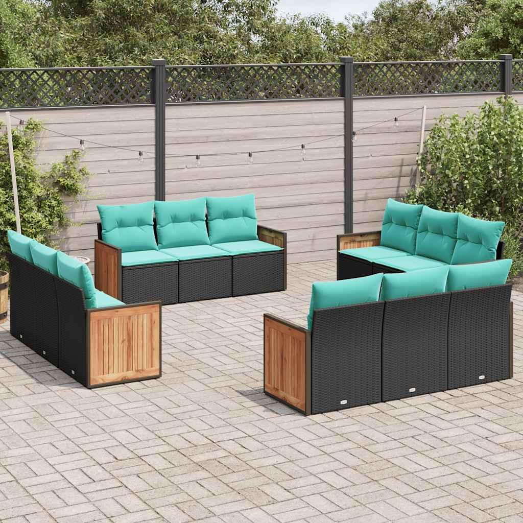 12-delt havesofasæt med hynder sort polyrattan billede