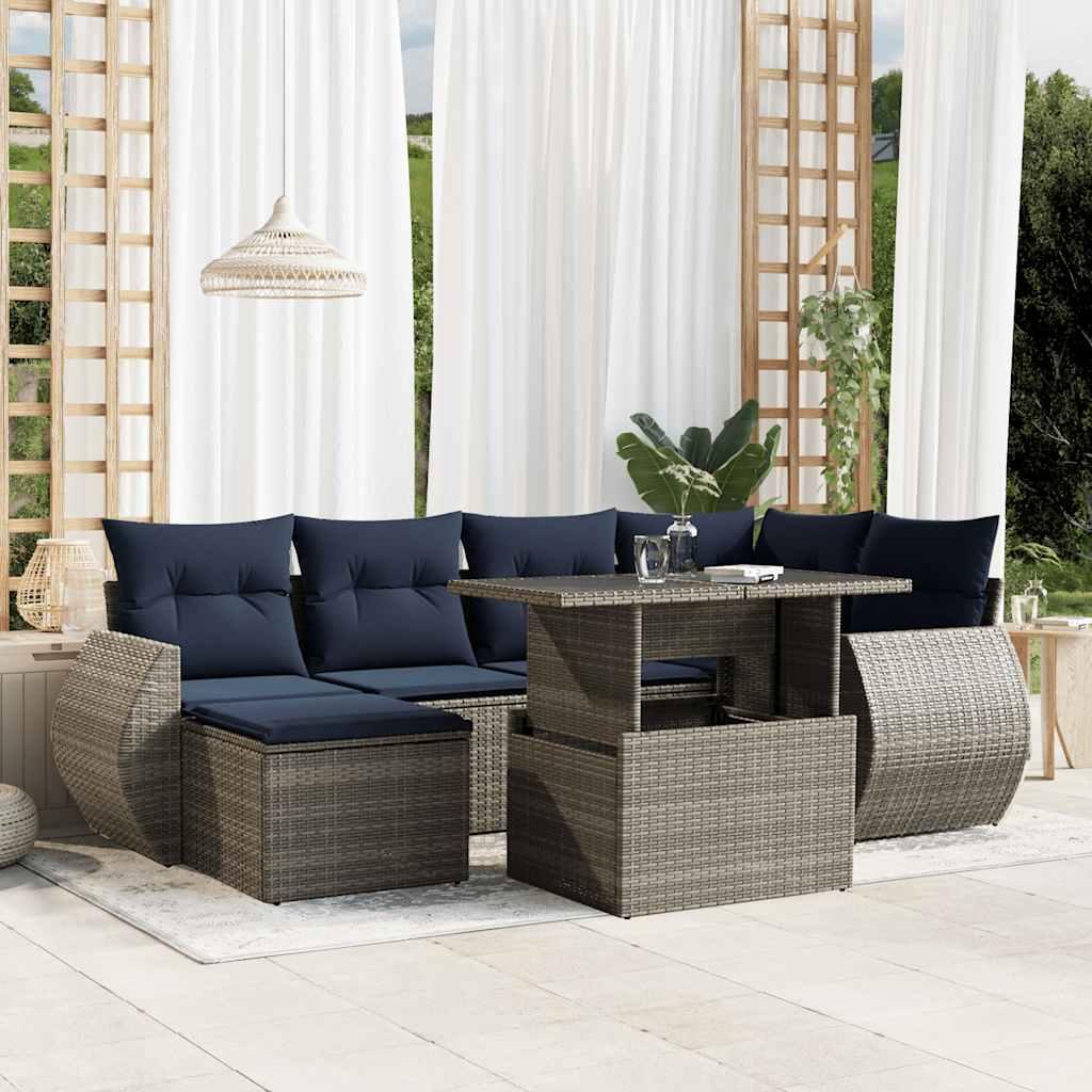 Havesofasæt med 7 dele og hynder grå polyrattan billede