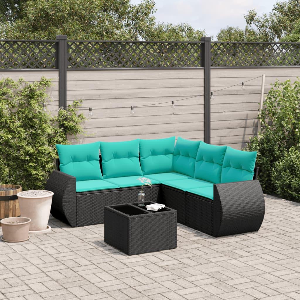Havesofasæt med 6 hynder sort polyrattan billede
