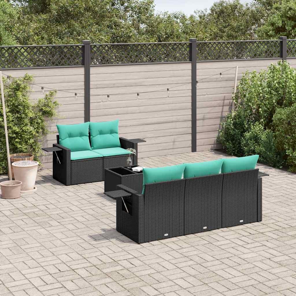 Havesofasæt med 6 hynder sort polyrattan billede