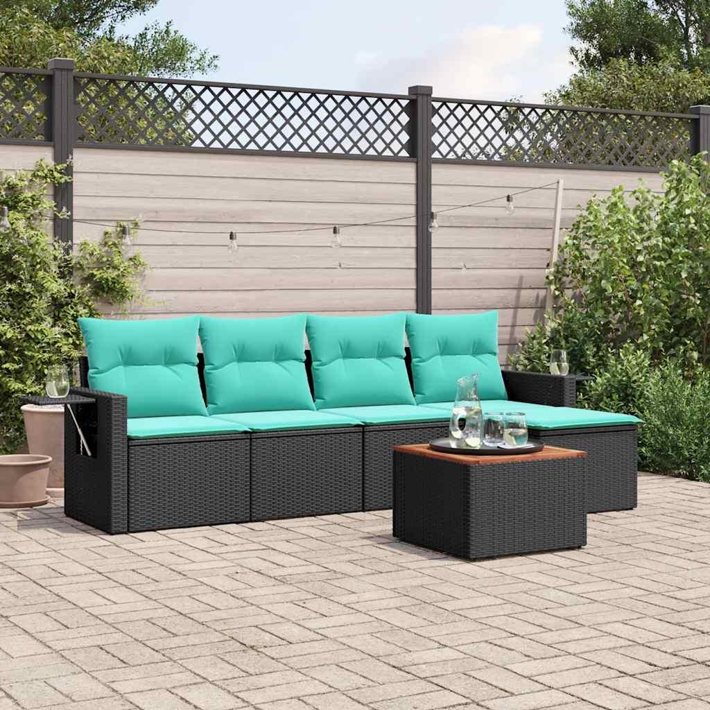 Havesofasæt med 6 hynder sort polyrattan billede