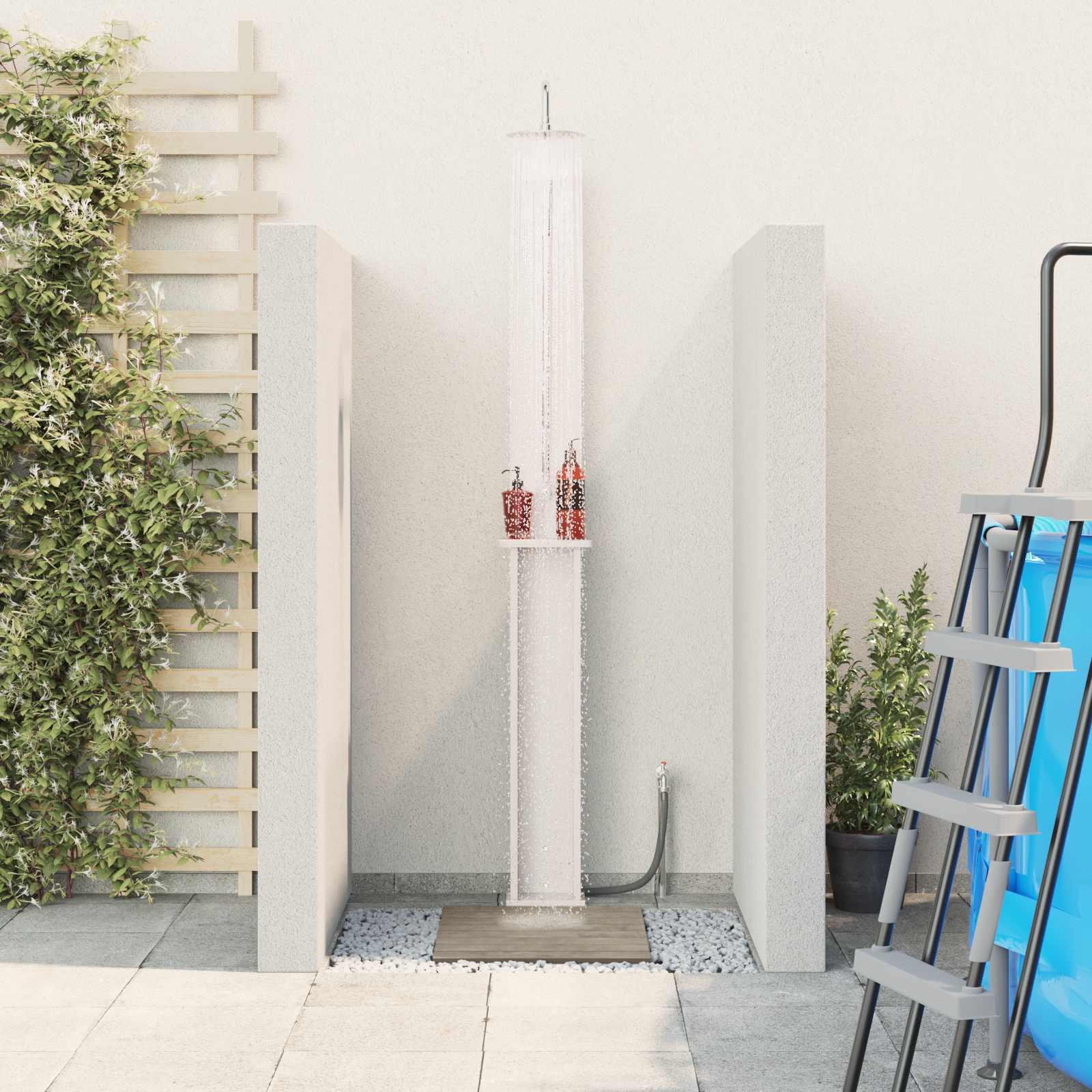 Udendørs bruser 246 cm Massivt fyrretræ og rustfrit stål Hvid billede
