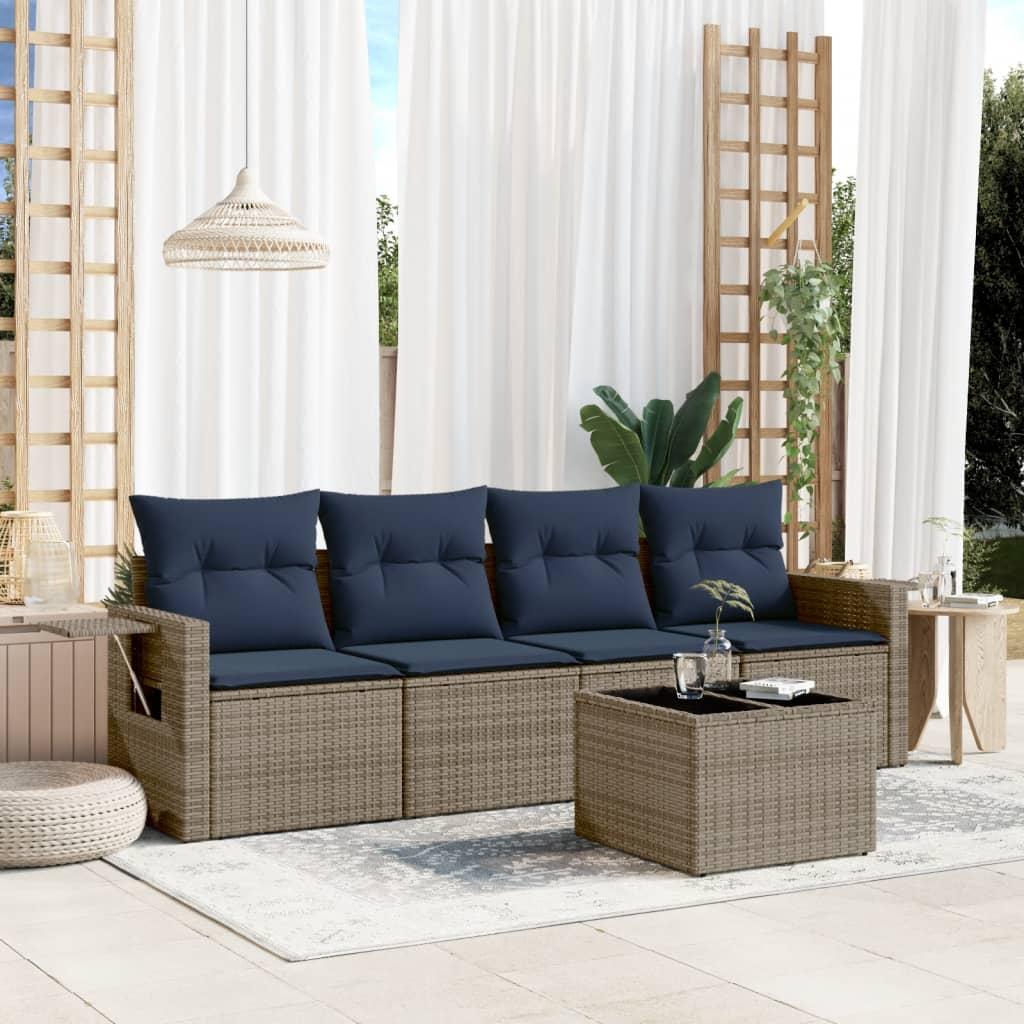 Havesofasæt med 5 dele og hynder grå polyrattan billede