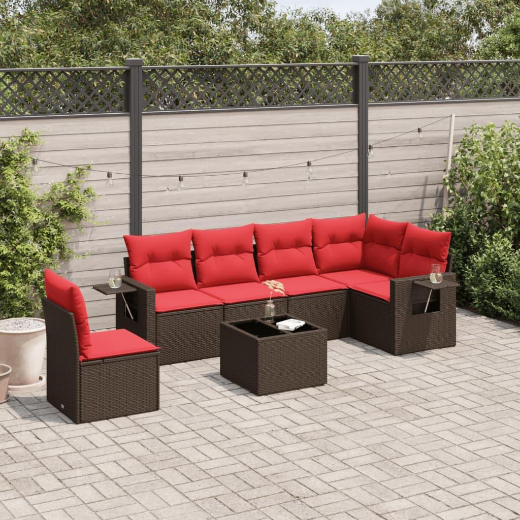 Havesofasæt med 7 hynder brun polyrattan billede