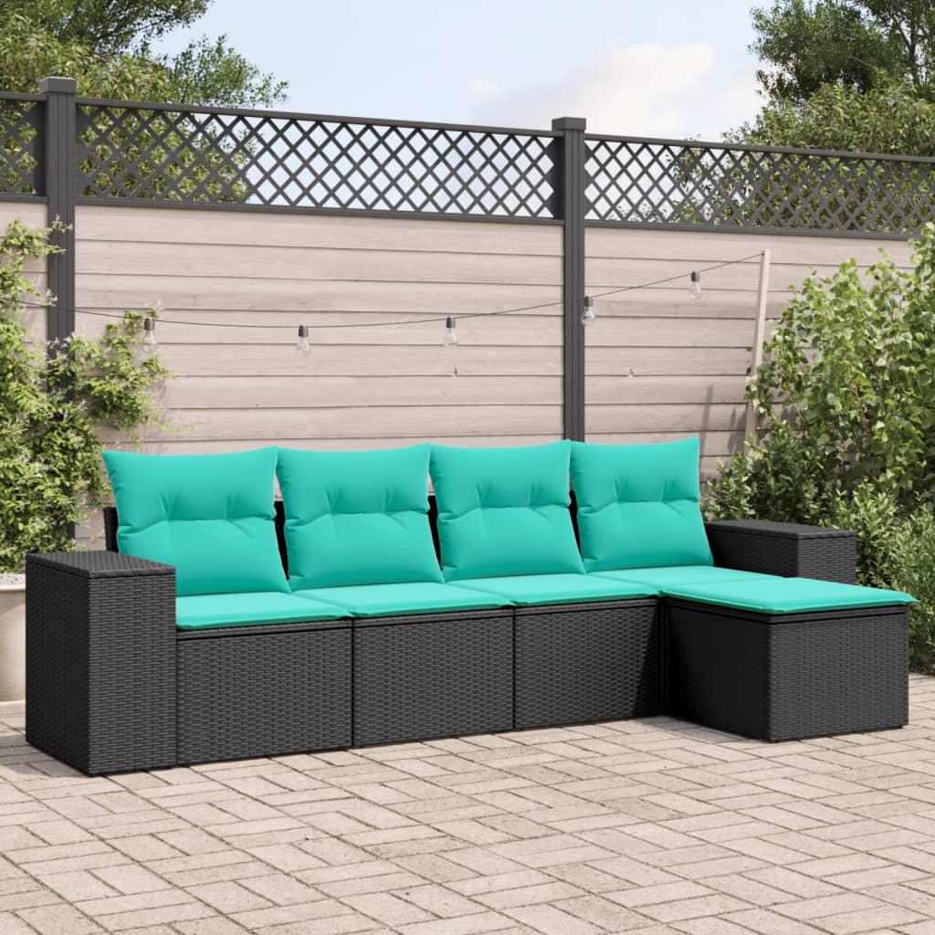 Havesofasæt med 5 dele og hynder sort polyrattan billede