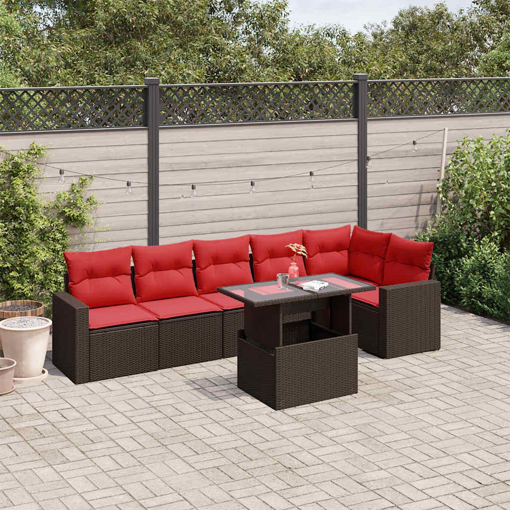 Havesofasæt med 7 hynder brun polyrattan billede