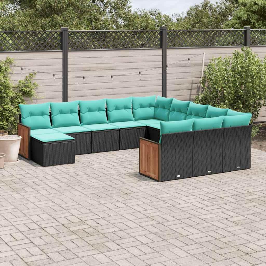 12-delt havesofasæt med hynder sort polyrattan billede