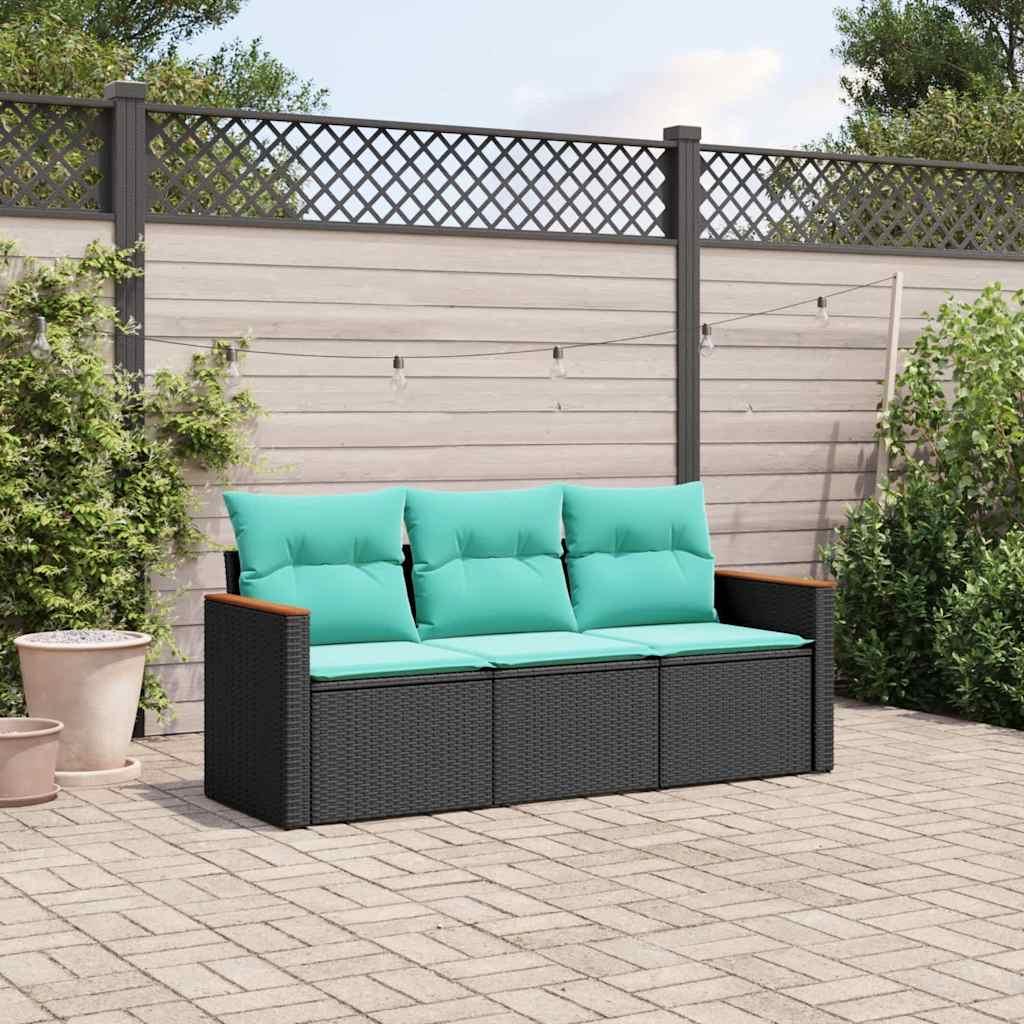 Havesofasæt 3 dele med hynder sort polyrattan billede