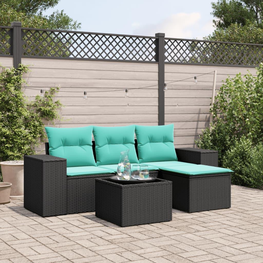 Havesofasæt med 5 dele og hynder sort polyrattan billede