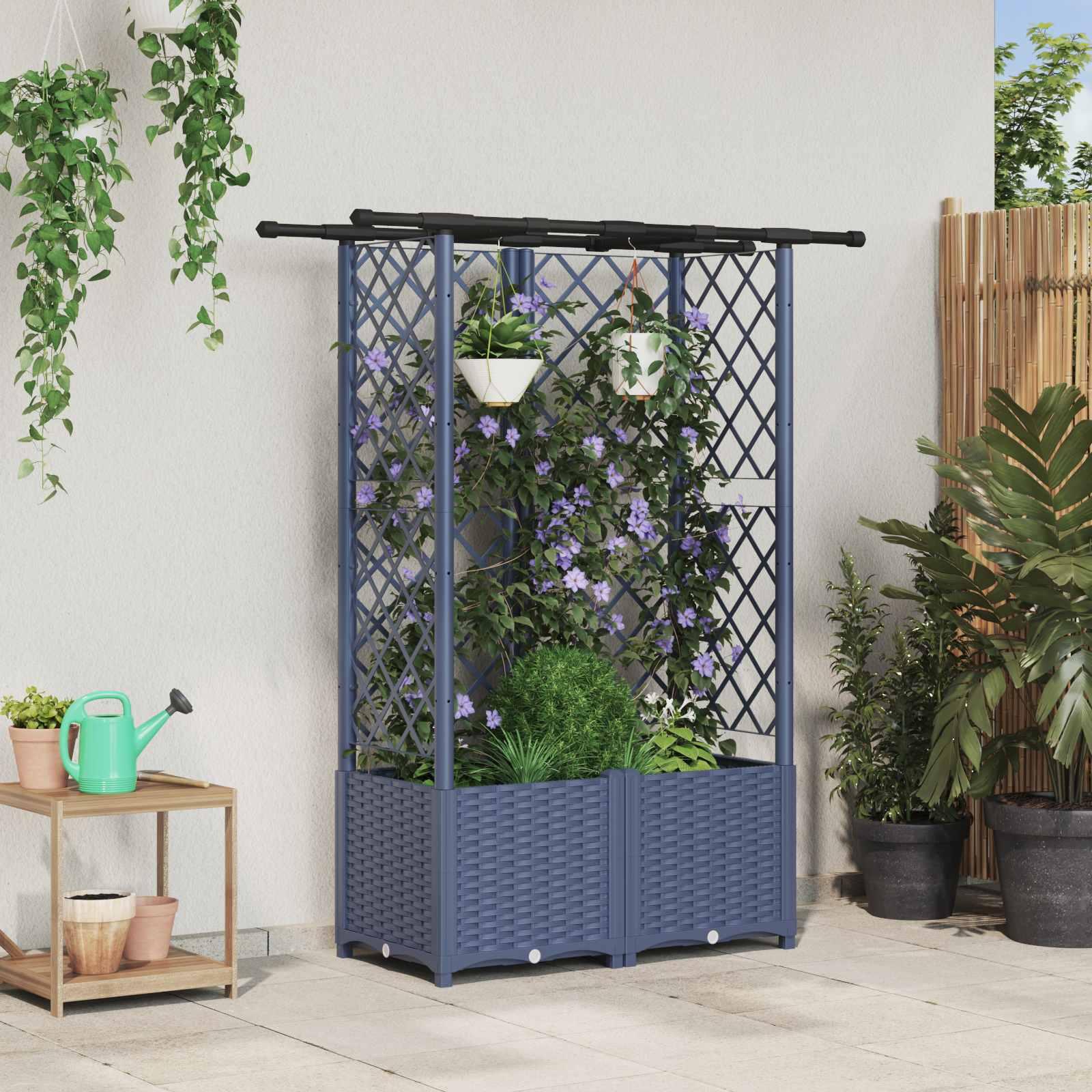 Hævet Bed med Trellis og Tag Grå 124 x 40 x 138 cm PP billede