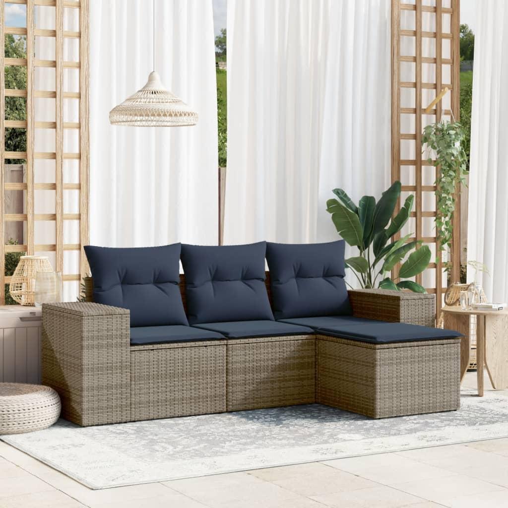 Havesofasæt med 4 dele og hynder grå polyrattan billede