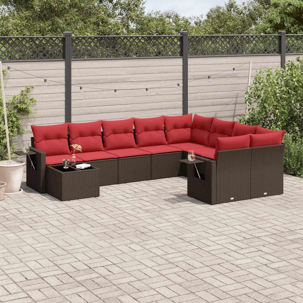 Havesofasæt med 10 hynder brun polyrattan billede