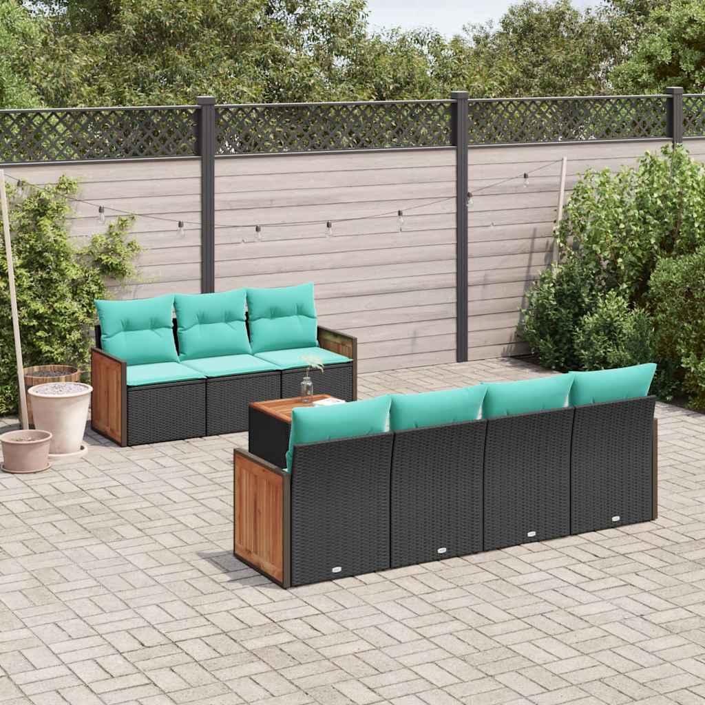 8-delt havesofasæt med hynder sort polyrattan billede