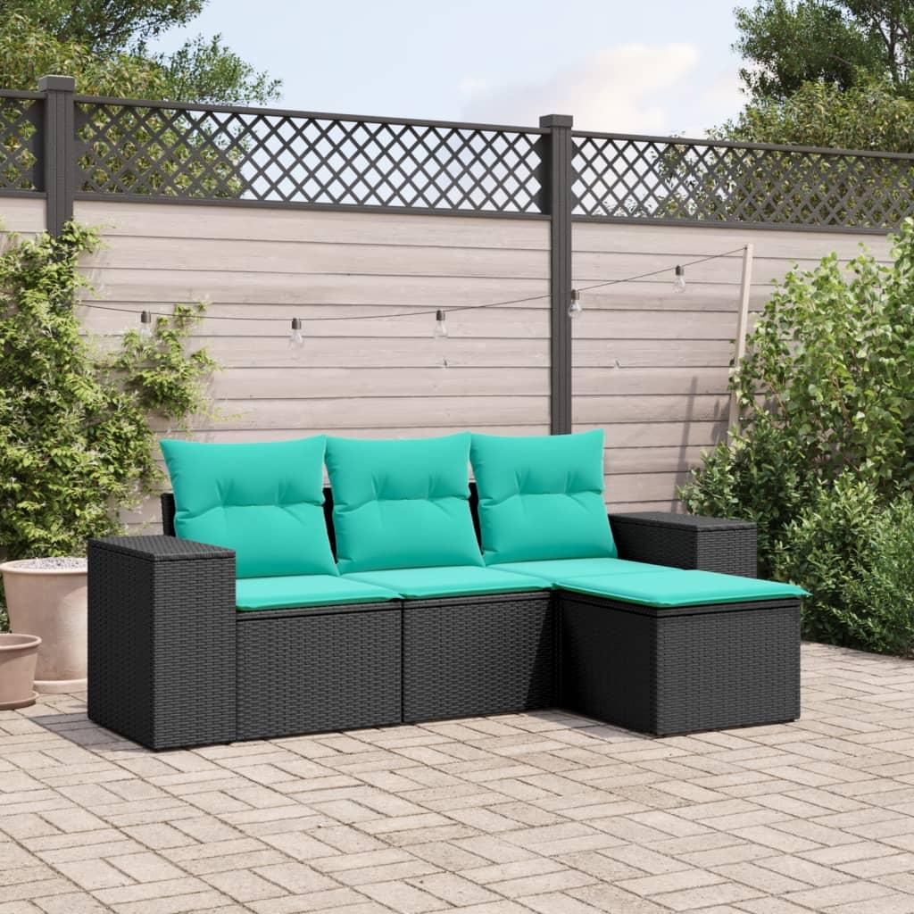 Havesofasæt med 4 dele og hynder sort polyrattan billede