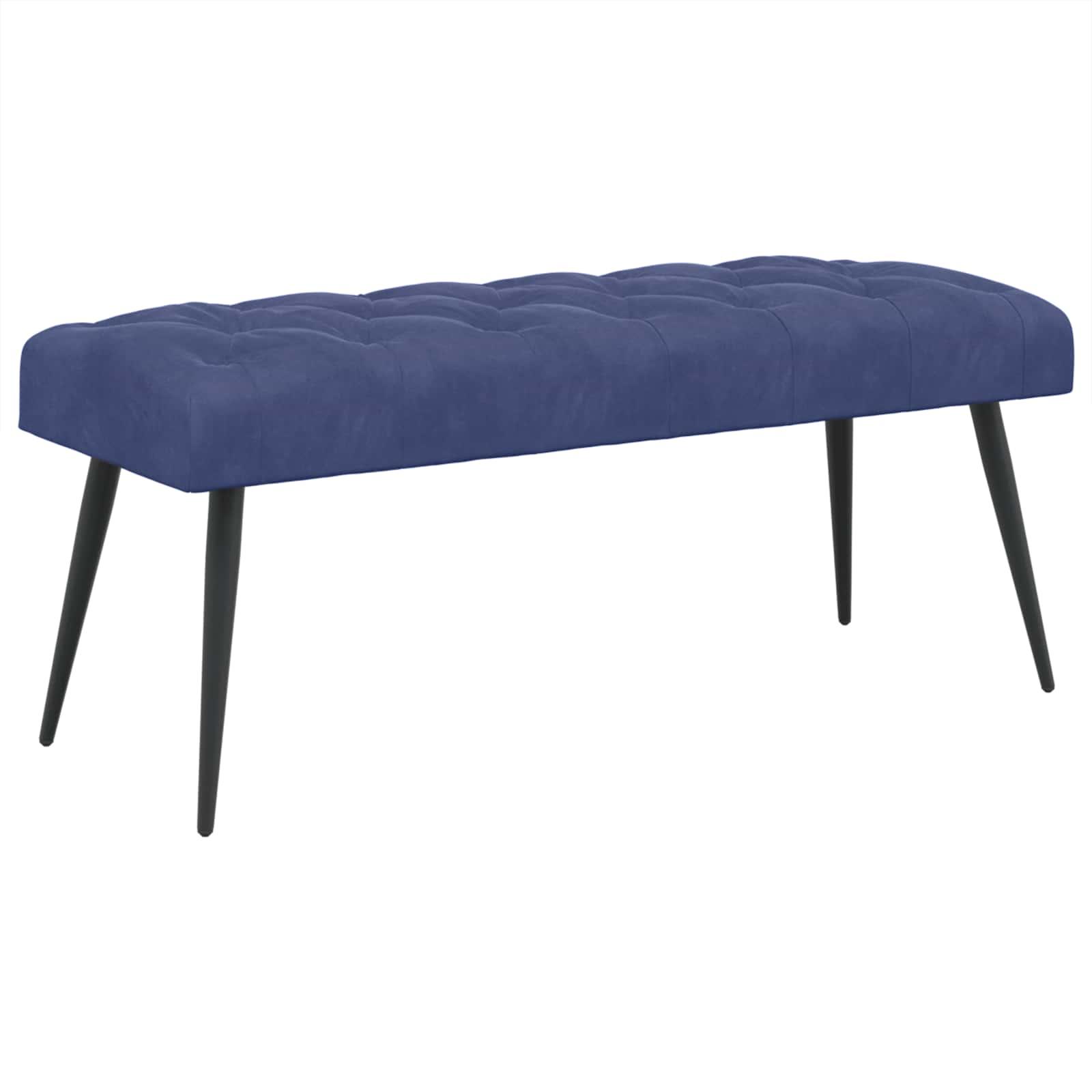 Bænk i fløjl med knap-tufting - politi blå, 110 × 40 × 46 cm billede