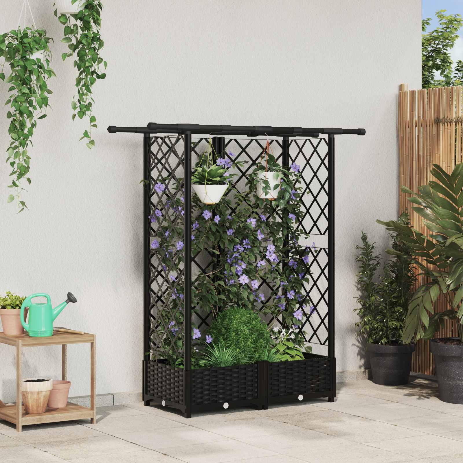 Hævet Bed med Trellis og Tag Sort 124 x 40 x 123 cm PP billede