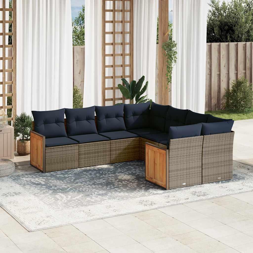 Havesofasæt med 8 hynder grå polyrattan billede
