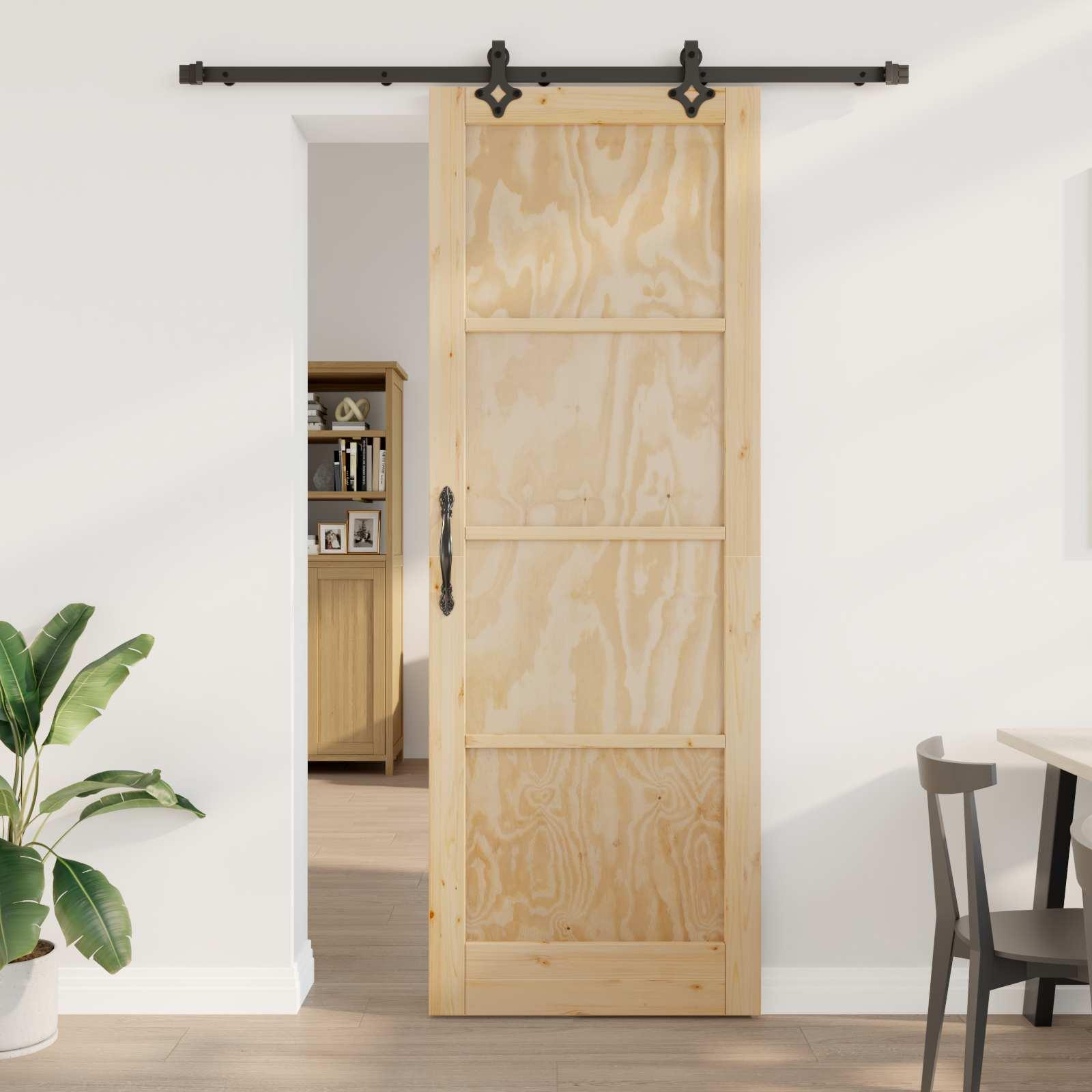 Skydedør naturfarvet/sort 83 × 232 cm - massivt fyrretræ