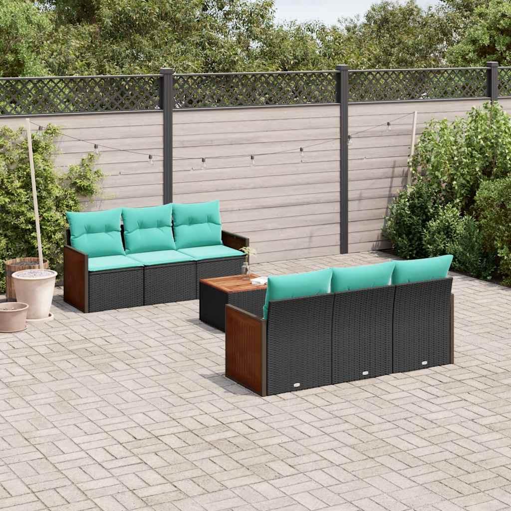 Havesofasæt med 7 hynder sort polyrattan billede