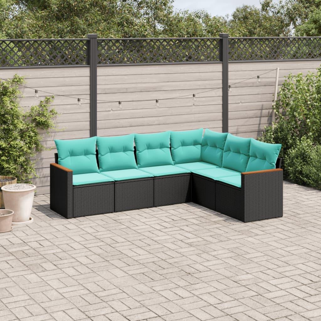 Havesofasæt med 6 hynder sort polyrattan billede