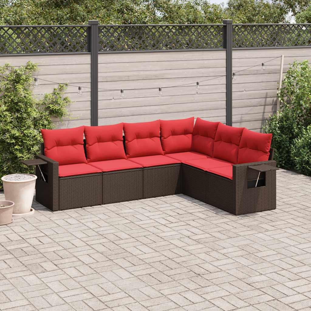 Havesofasæt med 6 hynder brun polyrattan billede