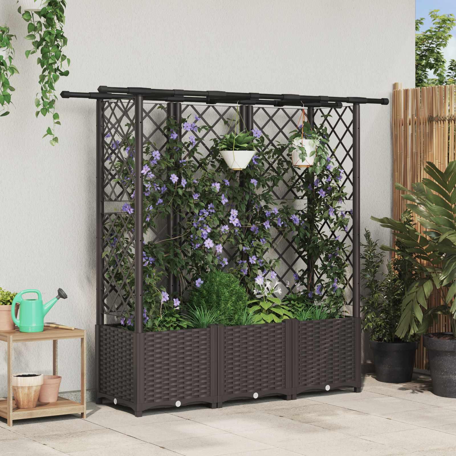 Hævet Bed med Trellis og Tag Brun 163,5 x 40 x 138 cm PP billede