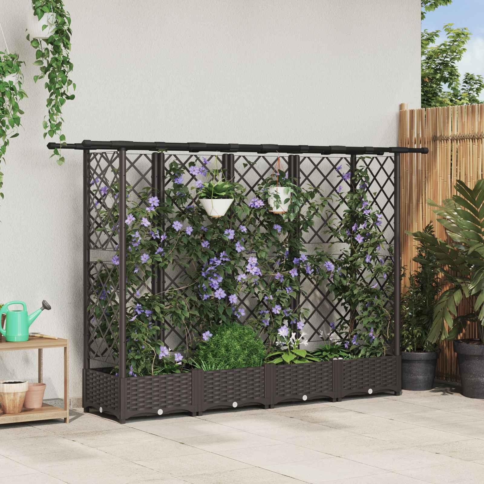 Hævet Bed med Trellis og Tag Brun 202,5 x 40 x 123 cm PP billede