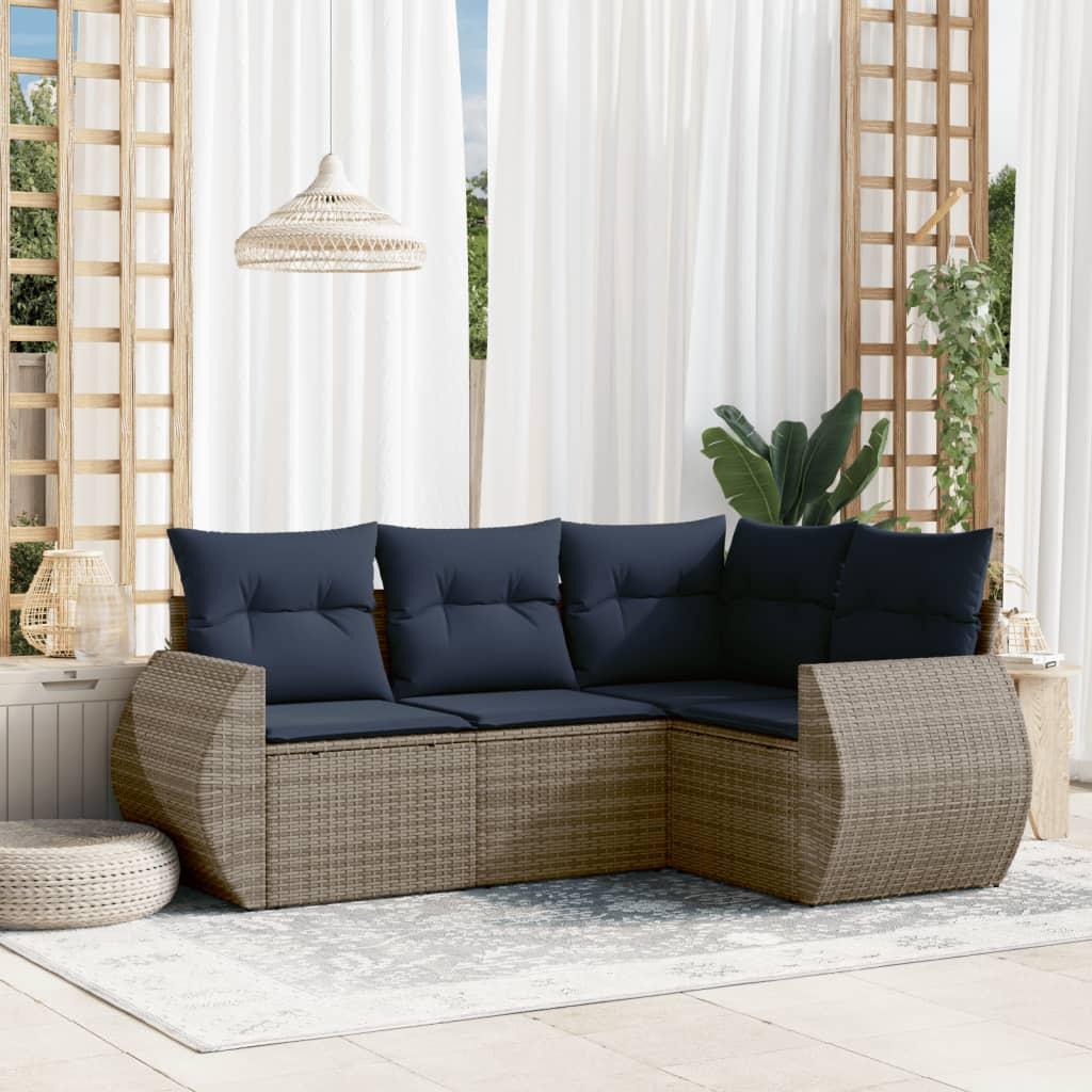 Havesofasæt med 4 dele og hynder grå polyrattan billede