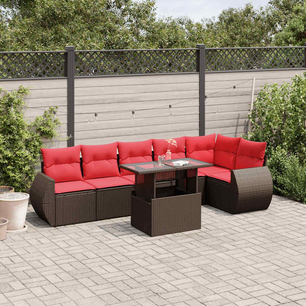 Havesofasæt med 7 hynder brun polyrattan billede