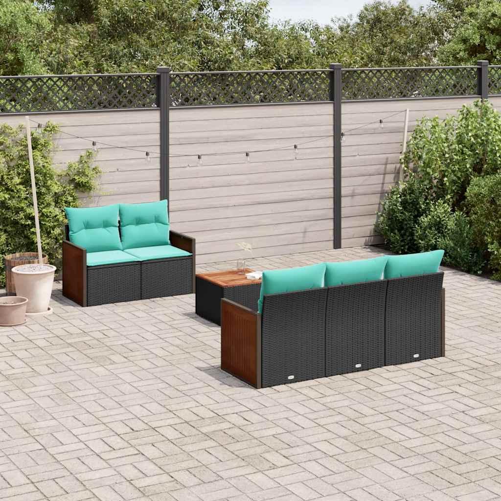 Havesofasæt med 6 hynder sort polyrattan billede