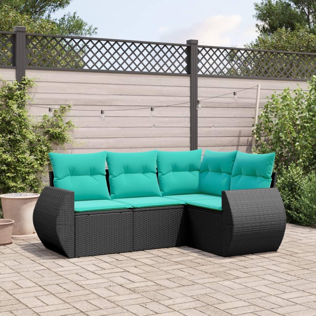 Havesofasæt med 4 dele og hynder sort polyrattan billede