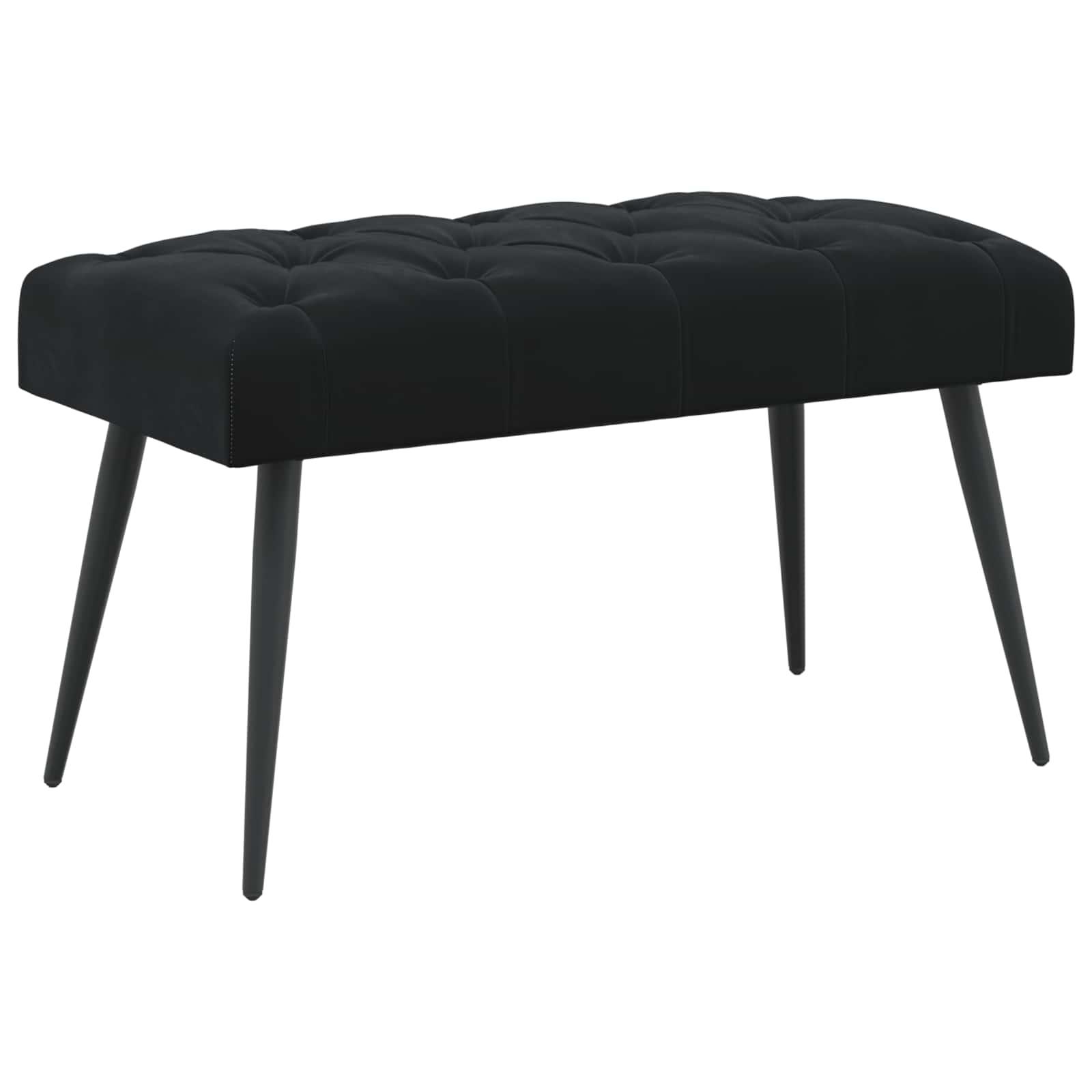 Bænk i fløjl med knap-tufting - sort, 80 × 40 × 46 cm billede