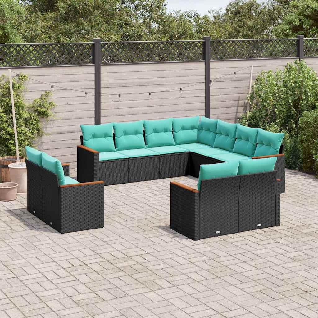 11-delt havesofasæt med hynder sort polyrattan billede